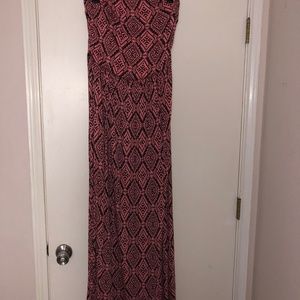 Coral Tribal Print Sleeveless Maxi Dress